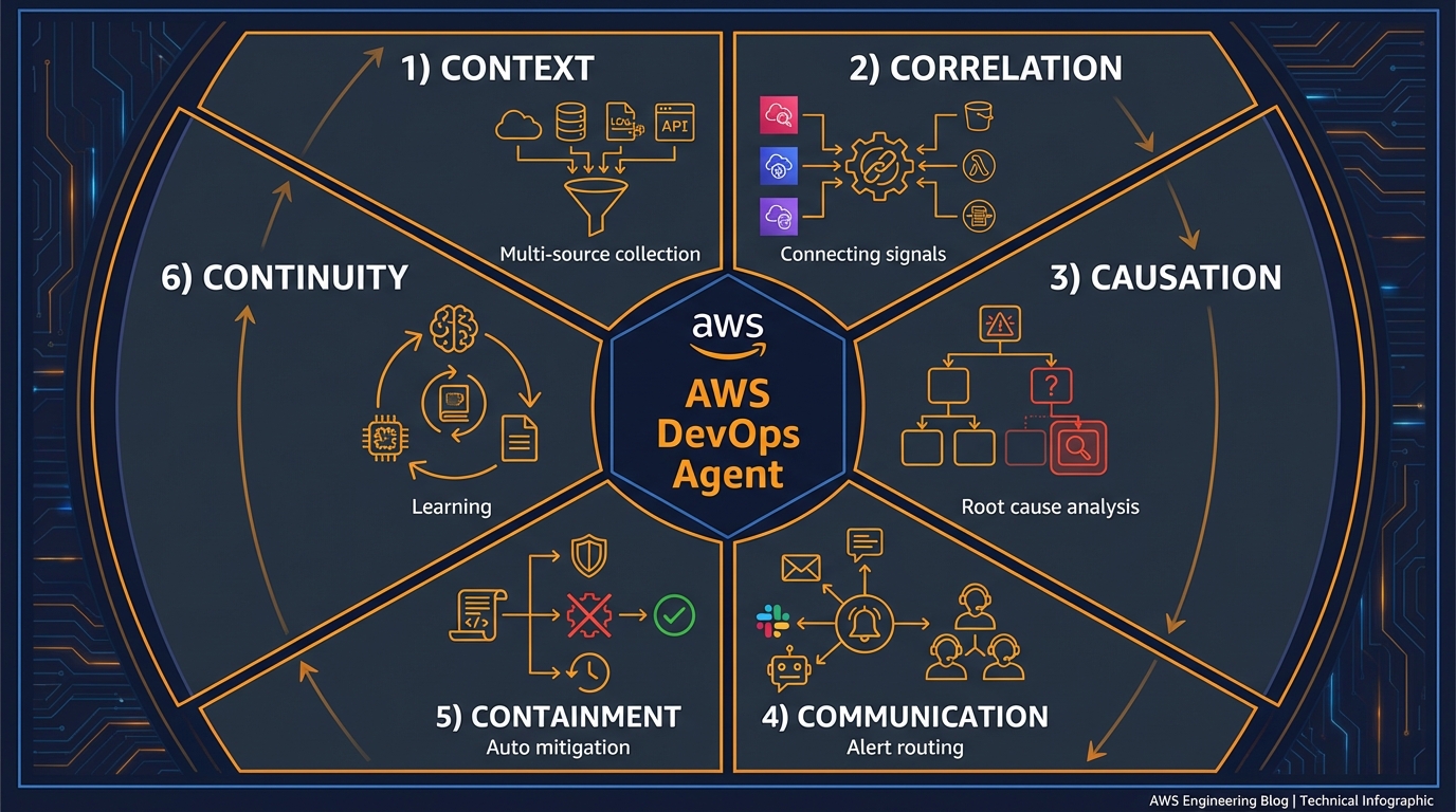 AWS DevOps AgentとLLMラッパーの違い——トポロジーインテリジェンスとAgent Spacesの概念図