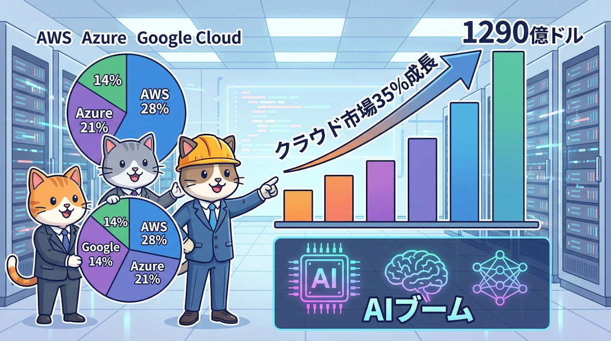 クラウドインフラ市場が35%成長へ加速｜AWS・Azure・Google Cloudのシェア動向とAI時代のインフラ選定