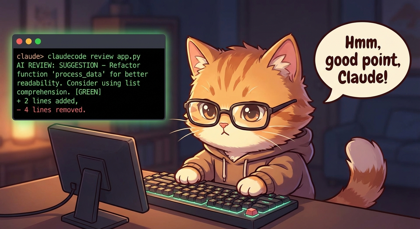 Claude Code CLIでAIコードレビューをするネコ