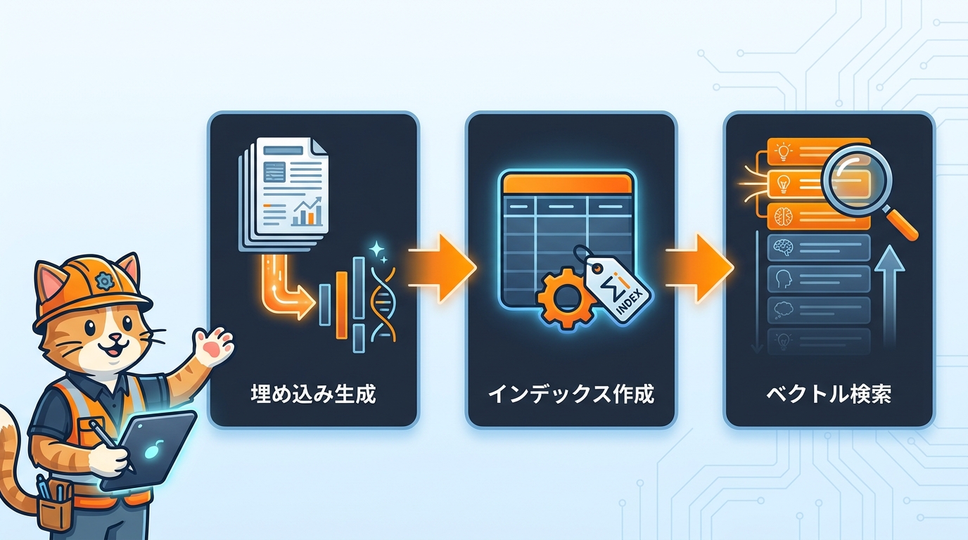 埋め込み生成からVectorIndexes作成、search_vectorsでの検索までの実装フロー