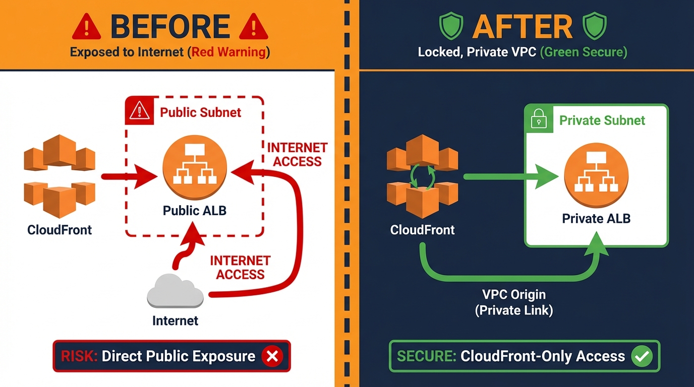 CloudFront パブリックオリジンとVPCオリジンのアーキテクチャ比較図