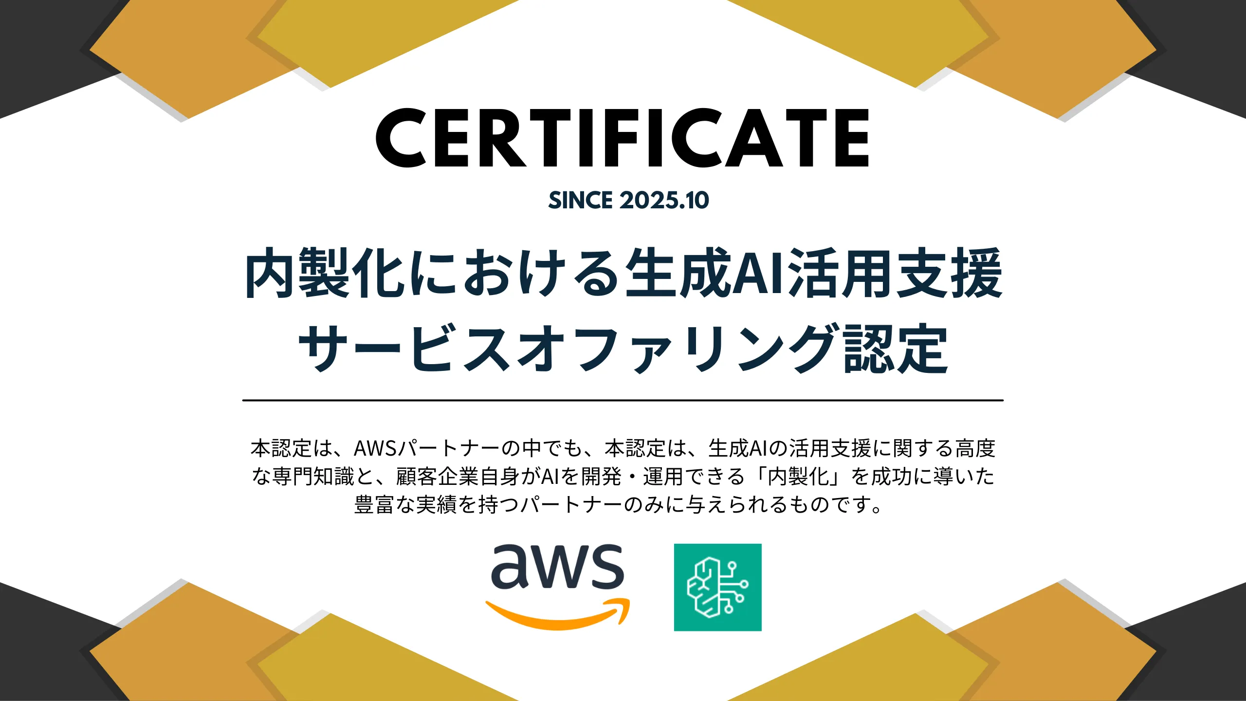 AWS社「内製化における生成AI活用支援サービスオファリング」に認定 ファーストビュー画像