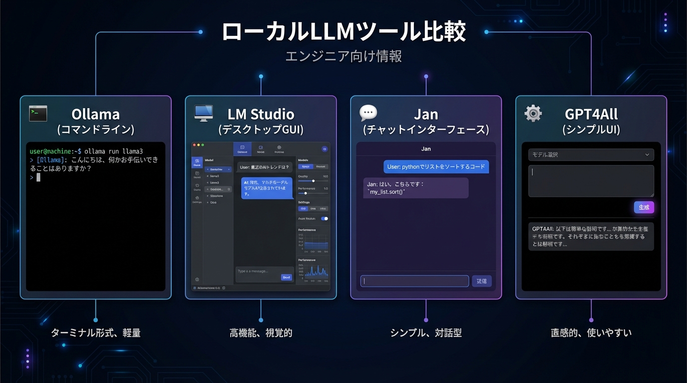 ローカルLLM実行ツール比較イメージ