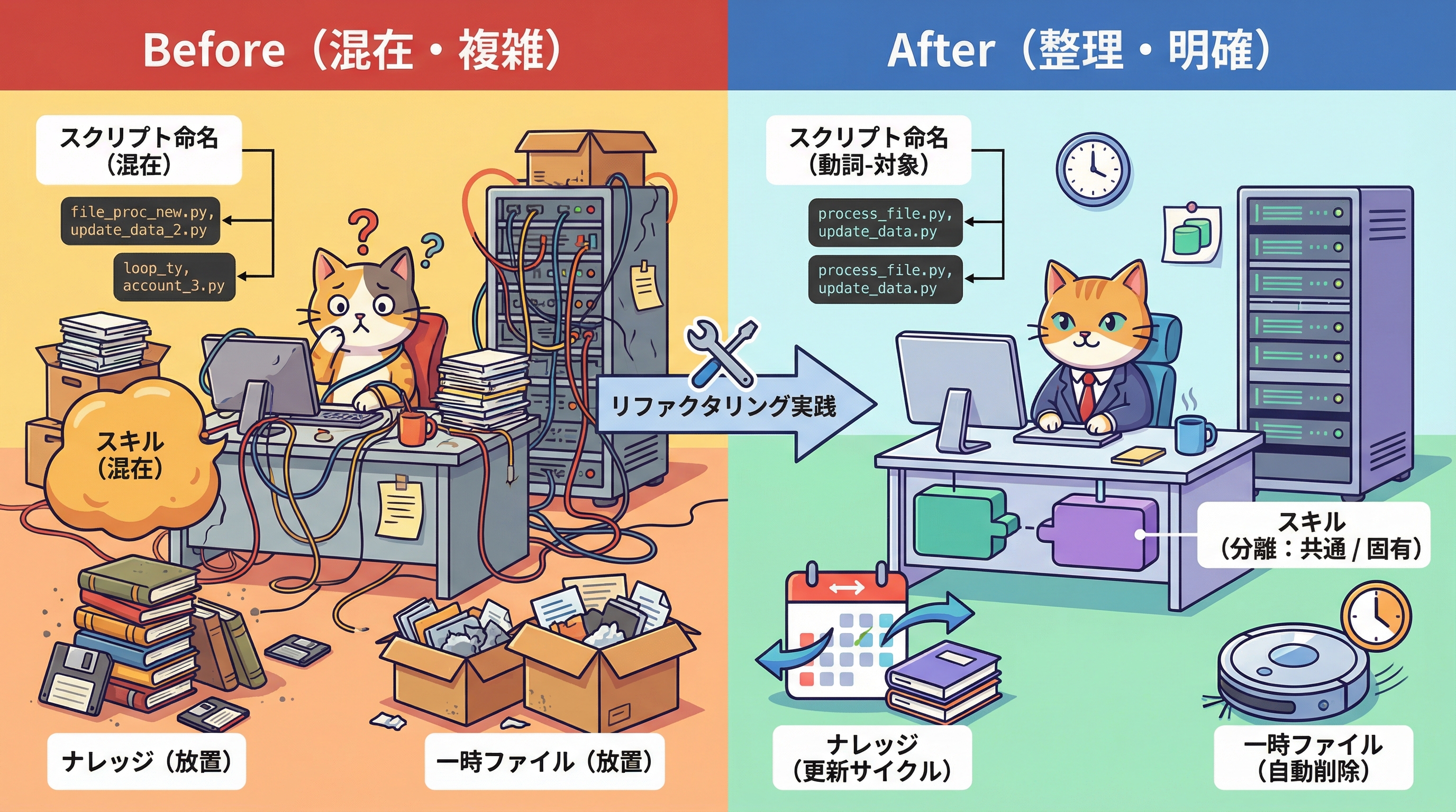 ブログスキルのディレクトリ設計リファクタリング前後の比較図