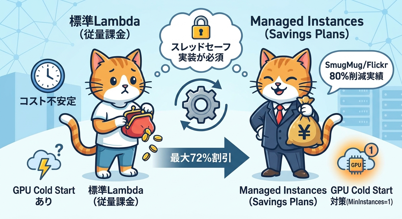 標準LambdaとLambda Managed Instancesのコスト比較の図解
