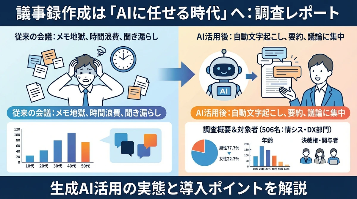 【506名調査】会議革命｜AI議事録・要約ツールで実現する業務効率化の実態と導入ガイド