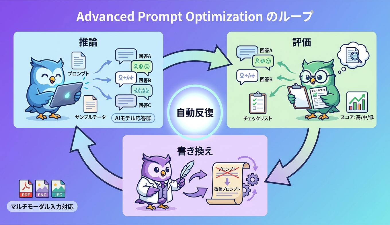 Advanced Prompt Optimizationの推論・評価・書き換えループ