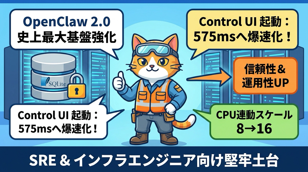 OpenClaw 2.0の信頼性改修を読み解く 起動575ms化とSQLite移行がSRE運用に与えるインパクト