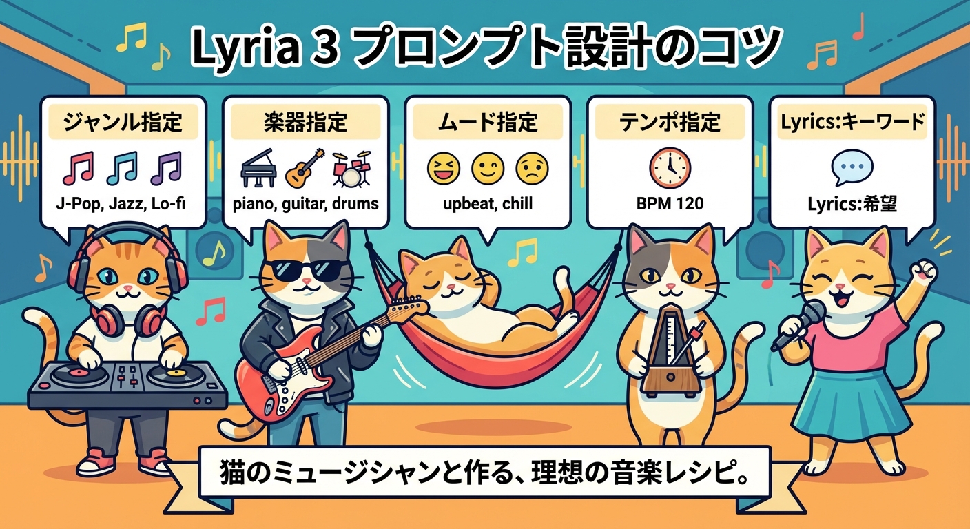 プロンプト設計のコツを示したインフォグラフィック