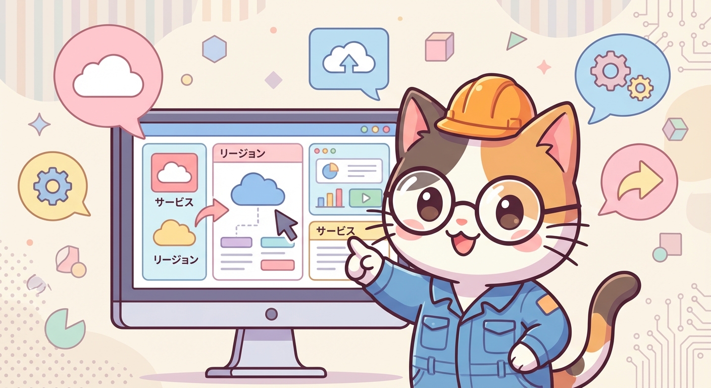 猫エンジニアがAWSコンソールのカスタマイズを解説するイラスト