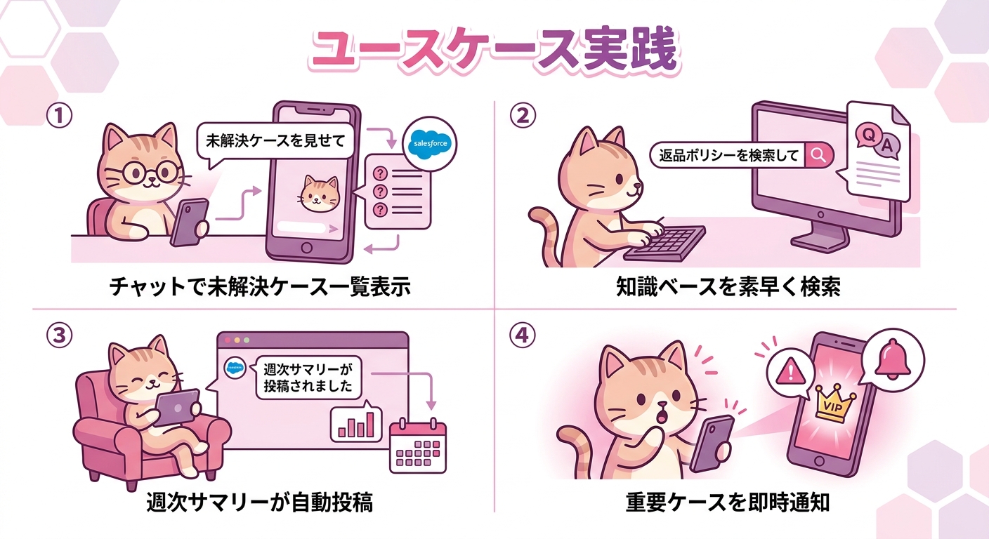 セットアップ手順とSalesforceケース管理のスクリーンショット