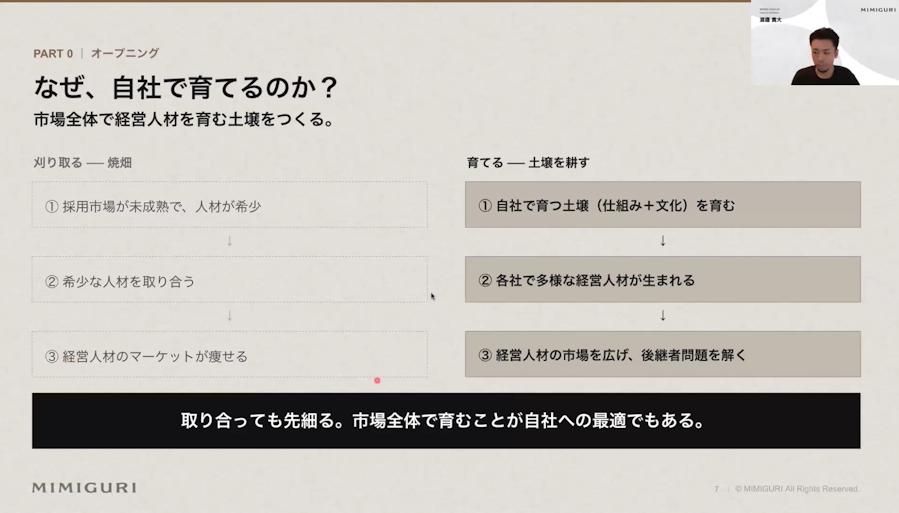 「本イベントで伝えたい真のメッセージと言ってもいい。各社が自社で育てる仕組みをつくることが、最終的には市場を育むことにつながる」