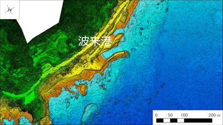 ～東伊豆の釣り場案内　河津町エリア　～　波来港（はらいこう）海底地形図　水深段彩図