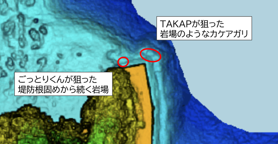 釣りドコ ブログ ごっとりくんの釣り日記　釣り場を予約できる？漁港で安心して釣りが楽しめる「海釣りGO」を利用してみた件　～釣行編～　田子漁港　釣りポイント付き水深段彩図