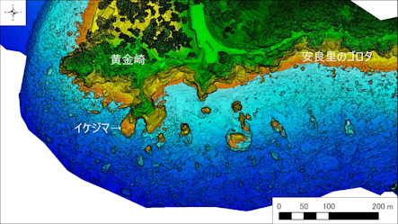 西伊豆釣り場紹介~西伊豆町エリア~ 黄金崎(こがねざき)海底地形図 水深段彩図