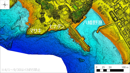 ～東伊豆の釣り場案内　熱海市～伊東市エリア　～　ヒナダン（ひなだん）海底地形図　水深段彩図