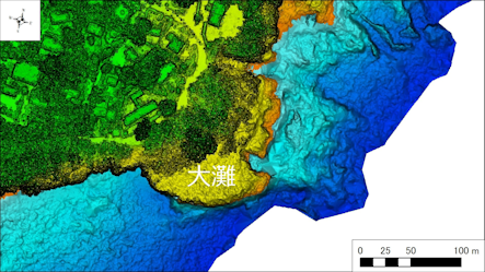 ～東伊豆の釣り場案内　熱海市～伊東市エリア　～　大灘（おおなだ）海底地形図　水深段彩図