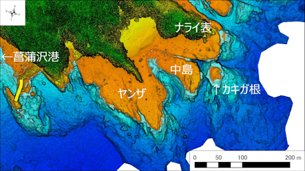 ～東伊豆の釣り場案内　河津町エリア　～　ヤンザ（やんざ）海底地形図　水深段彩図