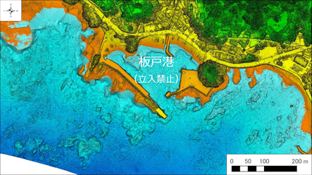 ～東伊豆の釣り場案内　下田市エリア　～　板戸港（いたどこう）海底地形図　水深段彩図
