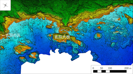 南伊豆の釣り場案内~南伊豆町エリア~ 吉田大根(よしだおおね)海底地形図 水深段彩図