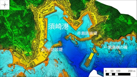 ～東伊豆の釣り場案内　下田市エリア　～　須崎港（すざきこう）海底地形図　水深段彩図