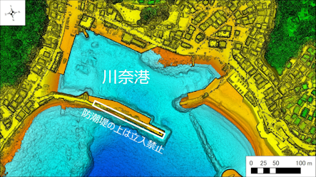 ～東伊豆の釣り場案内　熱海市～伊東市エリア　～　川奈港（かわなこう）海底地形図　水深段彩図