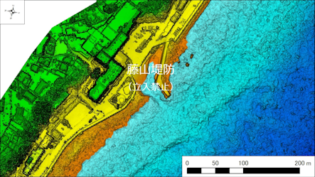 ～東伊豆の釣り場案内　東伊豆町エリア　～　藤山堤防（とうざんていぼう）海底地形図　水深段彩図