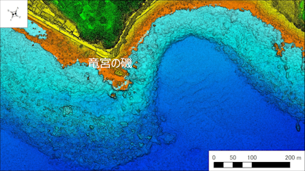 ～東伊豆の釣り場案内　河津町エリア　～　竜宮の磯（りゅうぐうのいそ）海底地形図　水深段彩図