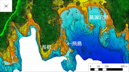 ～東伊豆の釣り場案内　河津町エリア　～　長根（ながね）海底地形図　水深段彩図