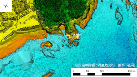 ～東伊豆の釣り場案内　河津町エリア　～　七子浦（ななこうら）海底地形図　水深段彩図