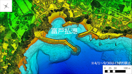～東伊豆の釣り場案内　熱海市～伊東市エリア　～　富戸港（ふとこう）海底地形図　水深段彩図