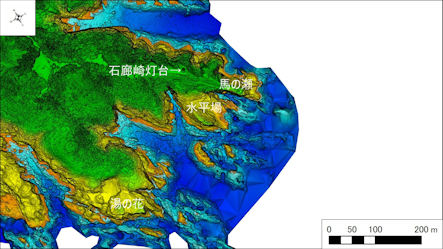 南伊豆の釣り場案内~南伊豆町エリア~ 水平場(すいへいば)海底地形図 水深段彩図