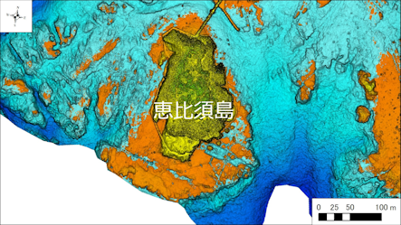 ～東伊豆の釣り場案内　下田市エリア　～　恵比須島（えびすじま）海底地形図　水深段彩図