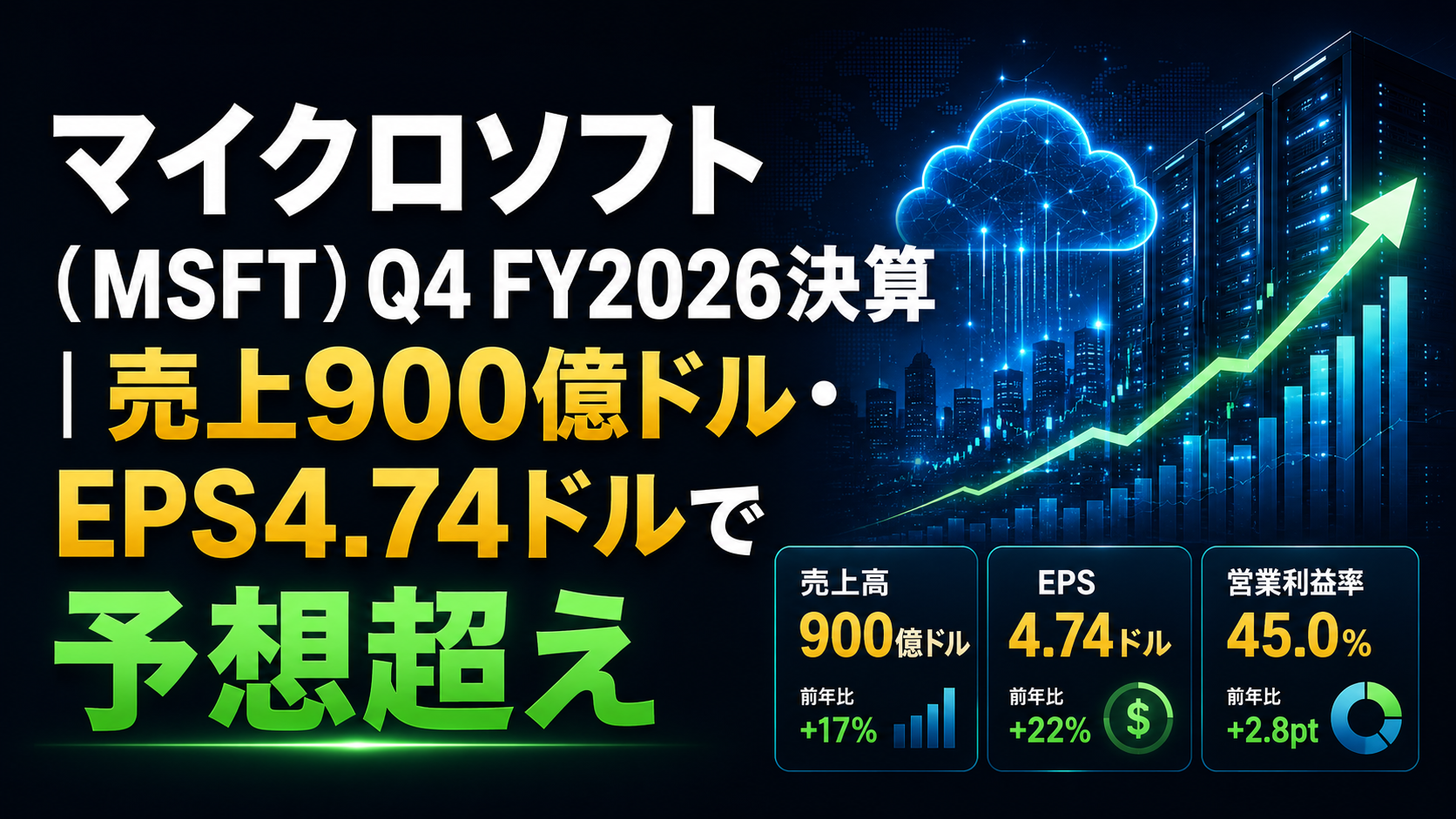 マイクロソフト（MSFT）Q4 FY2026決算｜売上900億ドル・EPS4.74ドルで予想超え