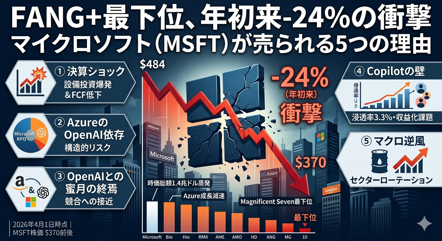 FANG+最下位、年初来-24%の衝撃｜マイクロソフト（MSFT）が売られる5つの理由