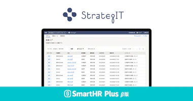 ストラテジット企業ロゴ、採番アプリの画面イメージ、SmartHR Plus β版サービスロゴ