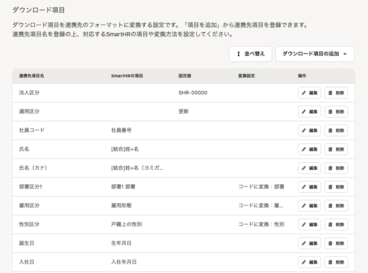 （ダウンロード項目設定）