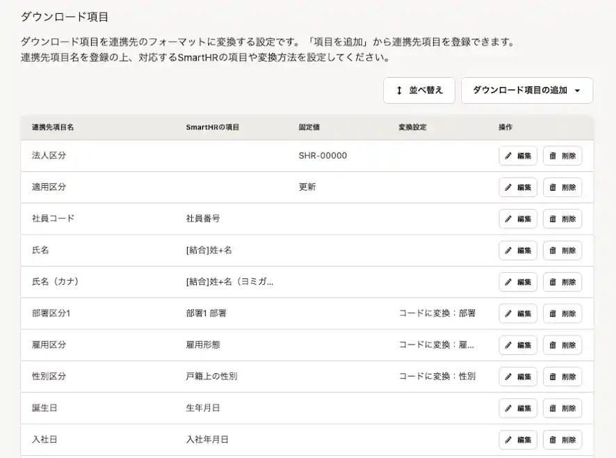 (ダウンロード項目設定)