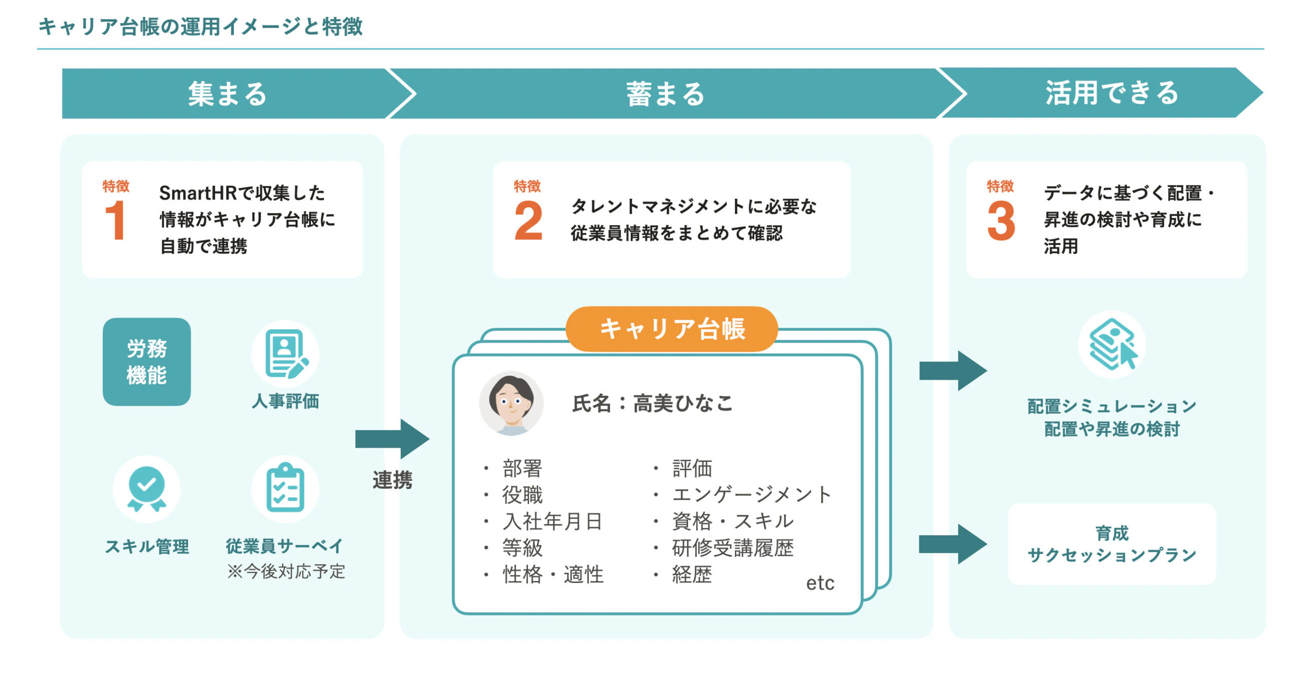 「キャリア台帳」運用イメージと特徴の概念図