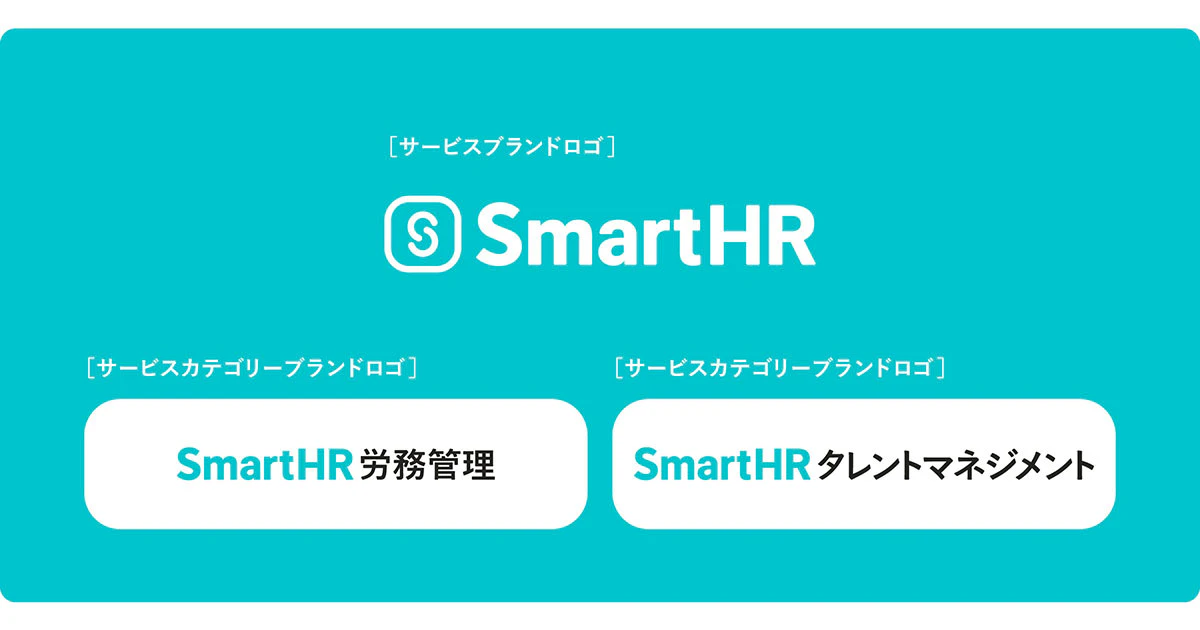 プレスリリースのアイキャッチ画像。サービスブランドロゴ「SmartHR」とサービスカテゴリーブランドロゴ「SmartHR労務管理」「SmartHRタレントマネジメント」