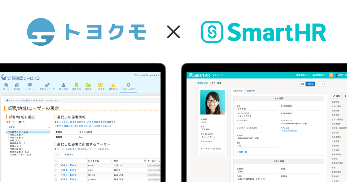 企業向け安否確認システム「安否確認サービス2」と クラウド人事労務 