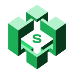 中央の白い正方形に緑色の「S」が描かれた、緑色の立体ブロックのアイコン