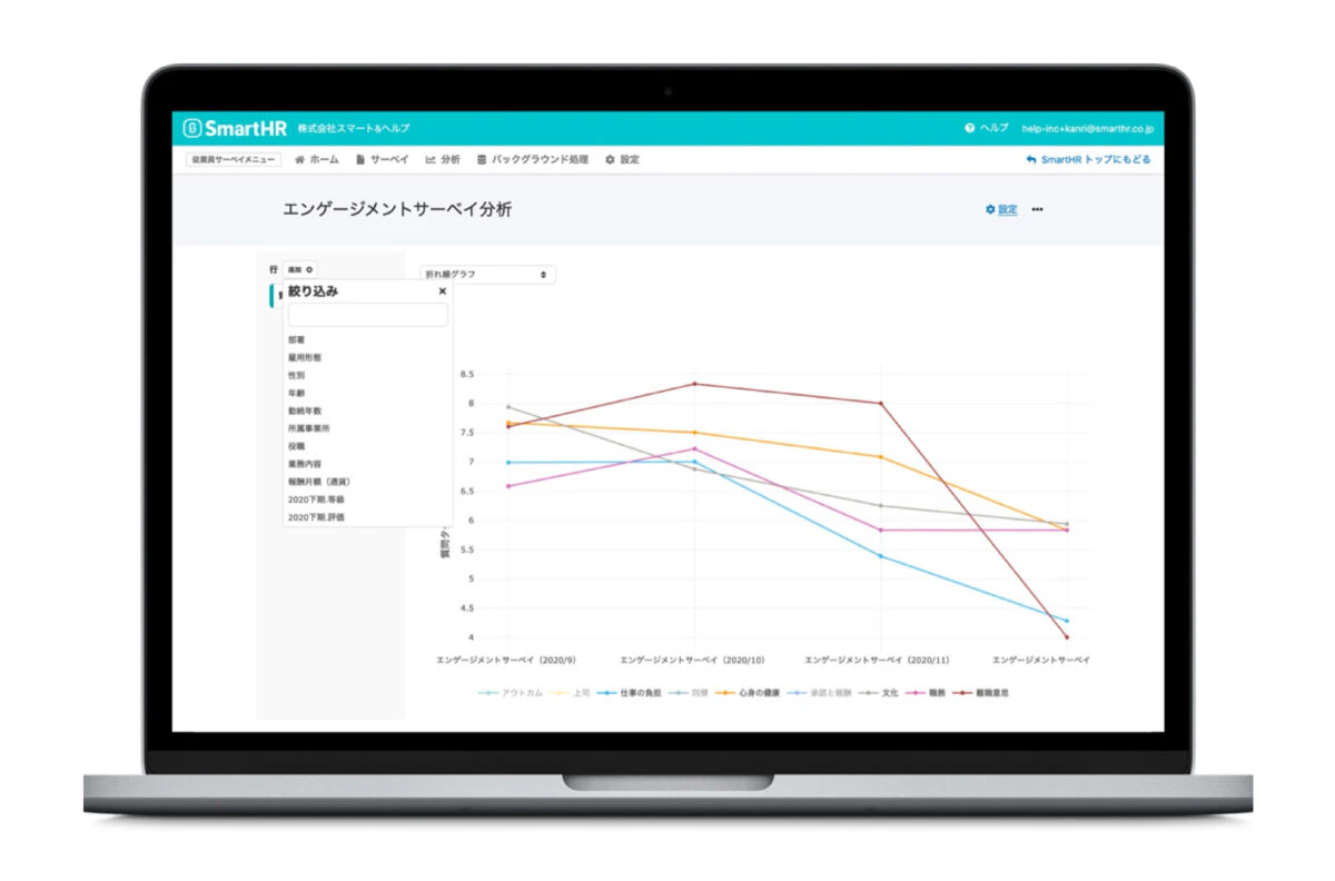 ※SmartHRの従業員サーベイでは、慶應義塾大学の山本勲教授と共同研究・開発したエンゲージメントサーベイを、標準で使用できます。