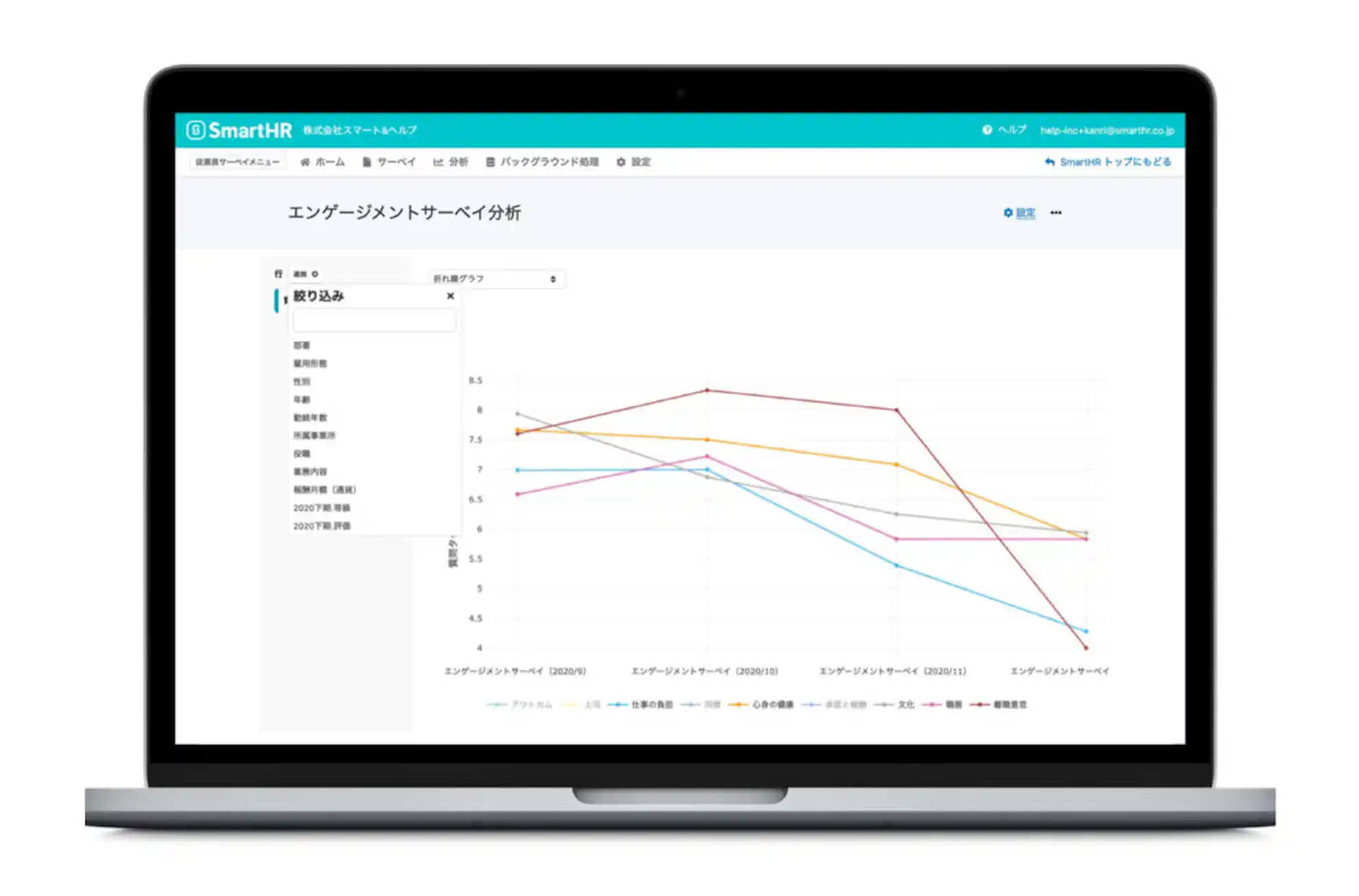 ※SmartHRの従業員サーベイでは、慶應義塾大学の山本勲教授と共同研究・開発したエンゲージメントサーベイを、標準で使用できます。