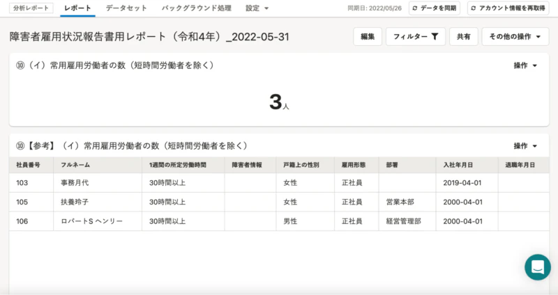 障害者雇用状況報告書用レポートのイメージ