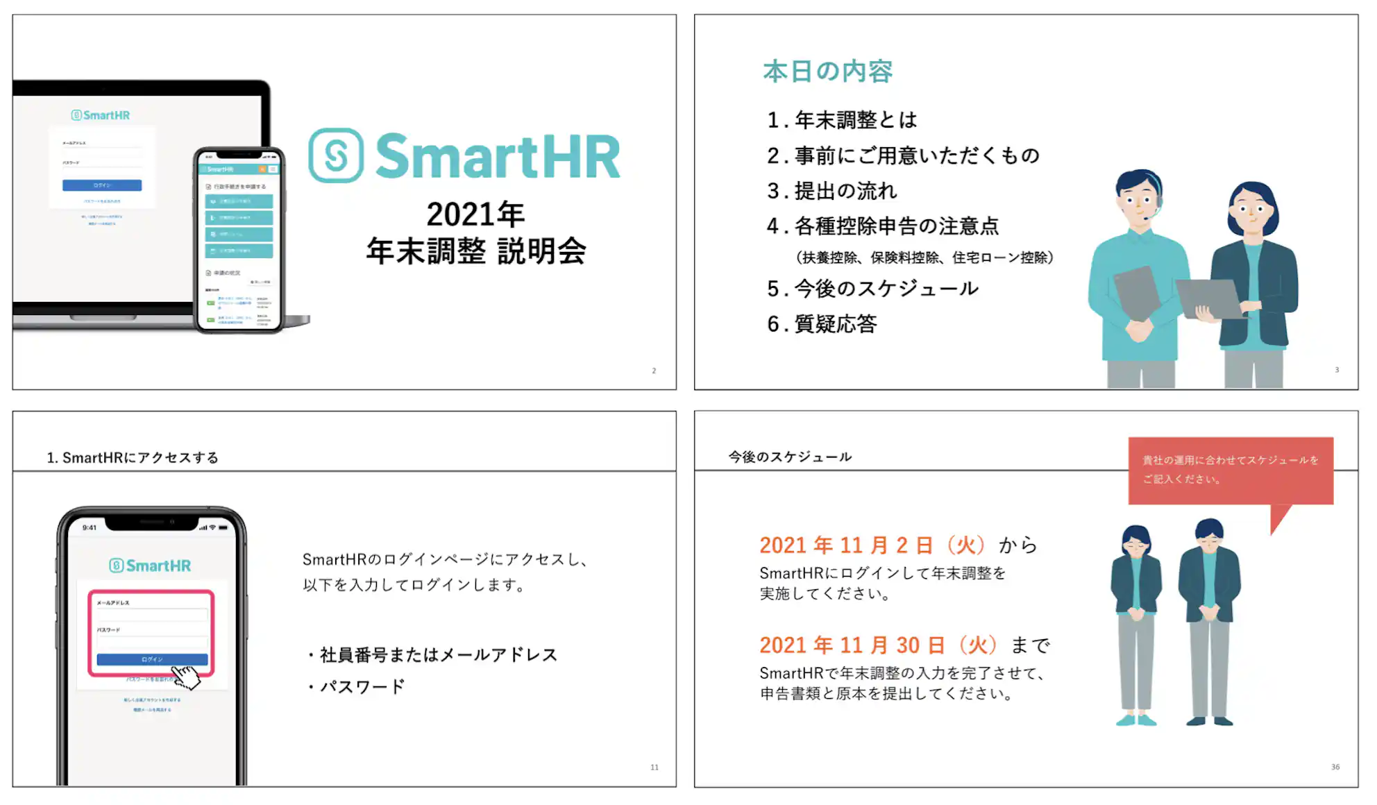 (社内向け年末調整説明会資料の一部。自社用に少しカスタマイズするだけでいいように、PowerPointでご用意しています)