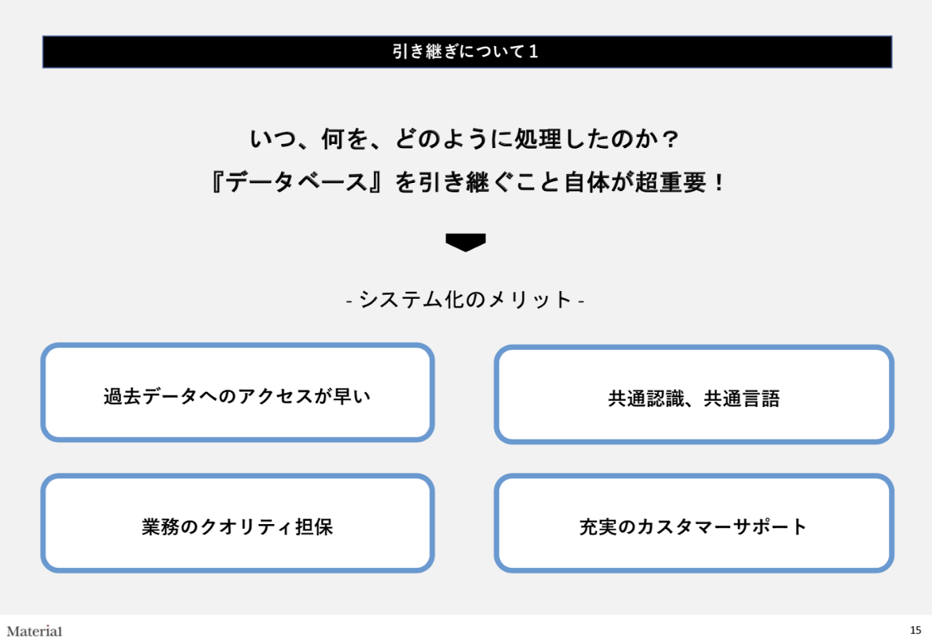 データベースを引き継ぐこと自体が超重要　システム化のメリット