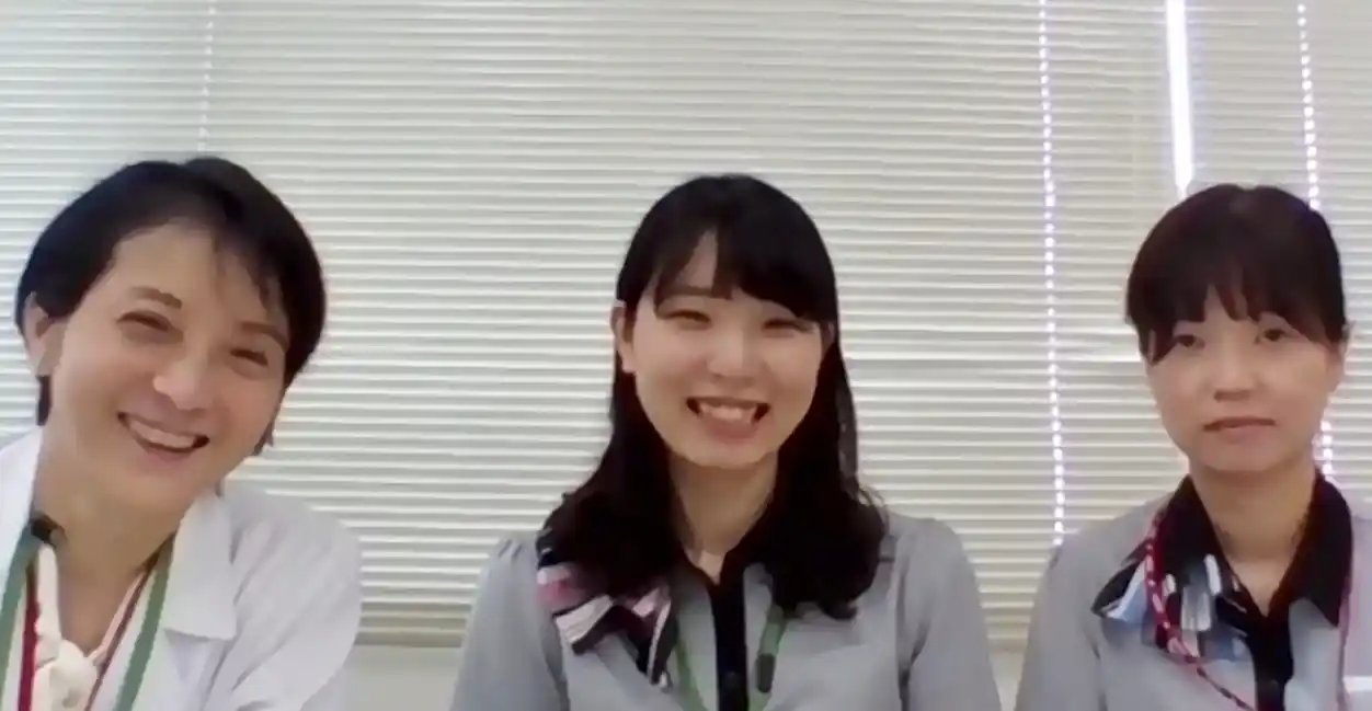 オンライン取材時の様子(左から、小川理事長、信夫さん、坂本さん)