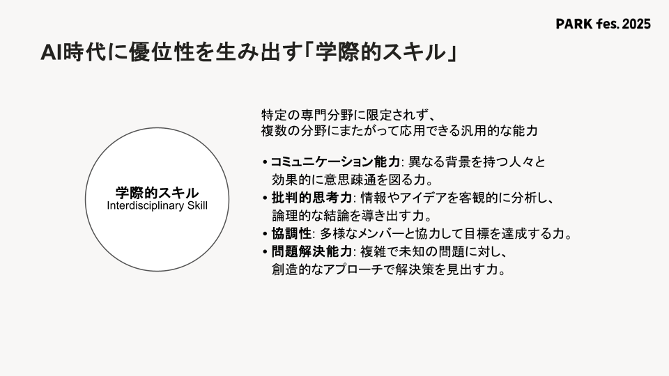 PARK fes. 2025 投影スライド②_AI時代に優位性を生み出す「学際的スキル」