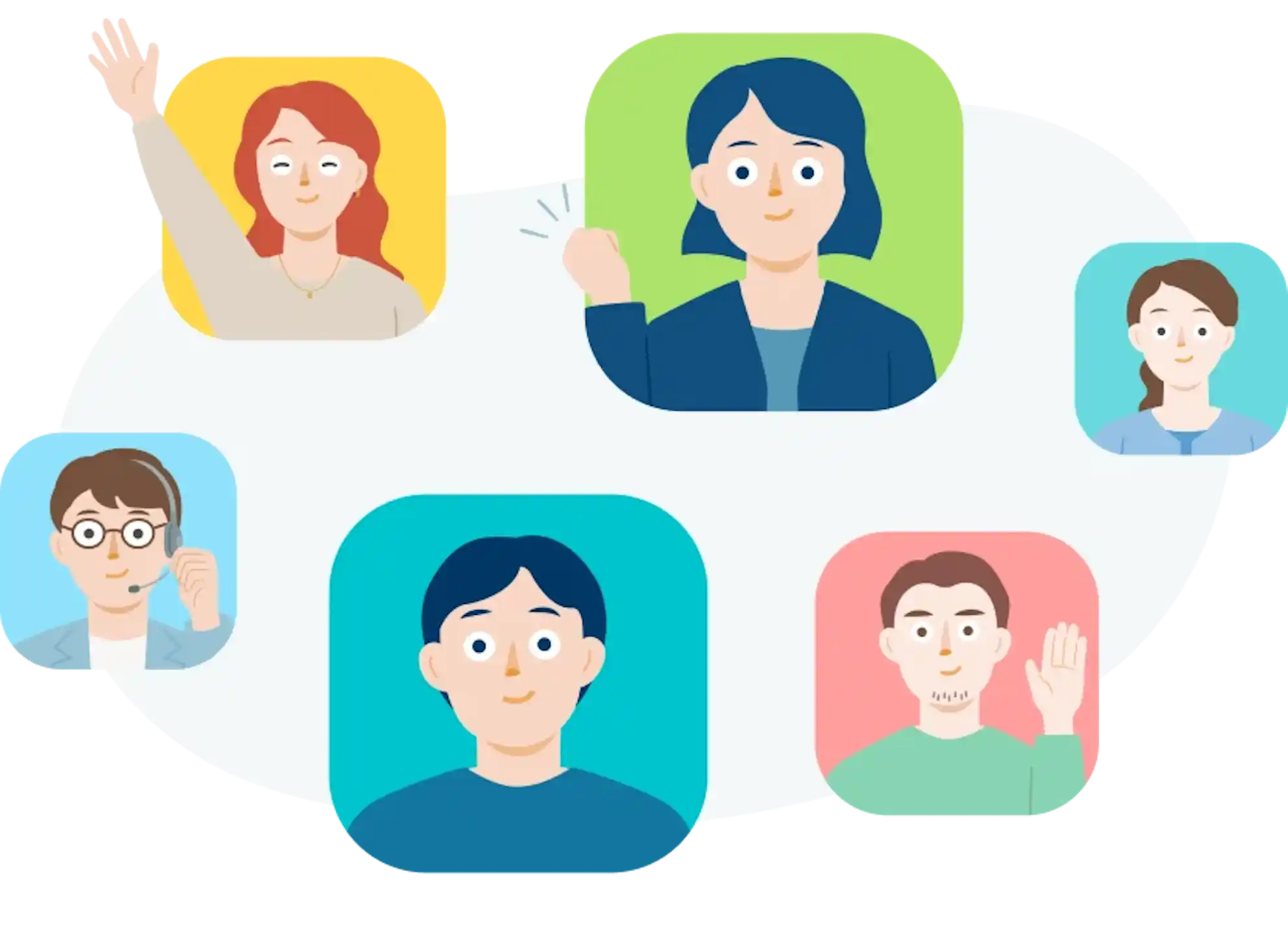 万が一の備えによる安心感を持ち、会社の一員としていきいきと働く従業員たちのイメージ。